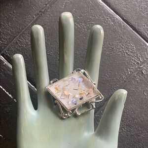 Lovely Vintage PAM Clear Lucite Gold N Pastel Confetti Silver piece, Stamped
